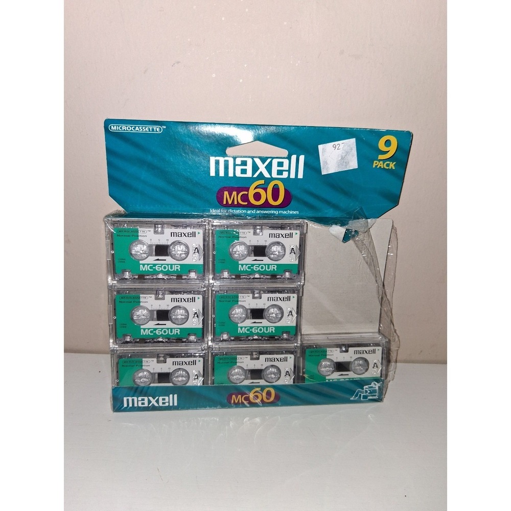 Maxell MC-60UR Microcassette 9 Pack New Sealed Dictation Answering Machine Tapes